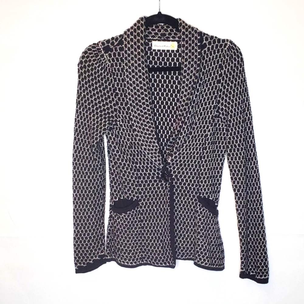 Charlie & Robin Stylish Patterned Woven Blazer Style Cardigan for Work or Casual